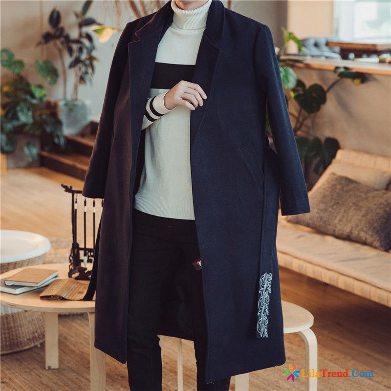 Herren Mäntel Braun Durchsichtig Wolle Lange Wollgewebe Jugend Chinesischer Stil Rabatt