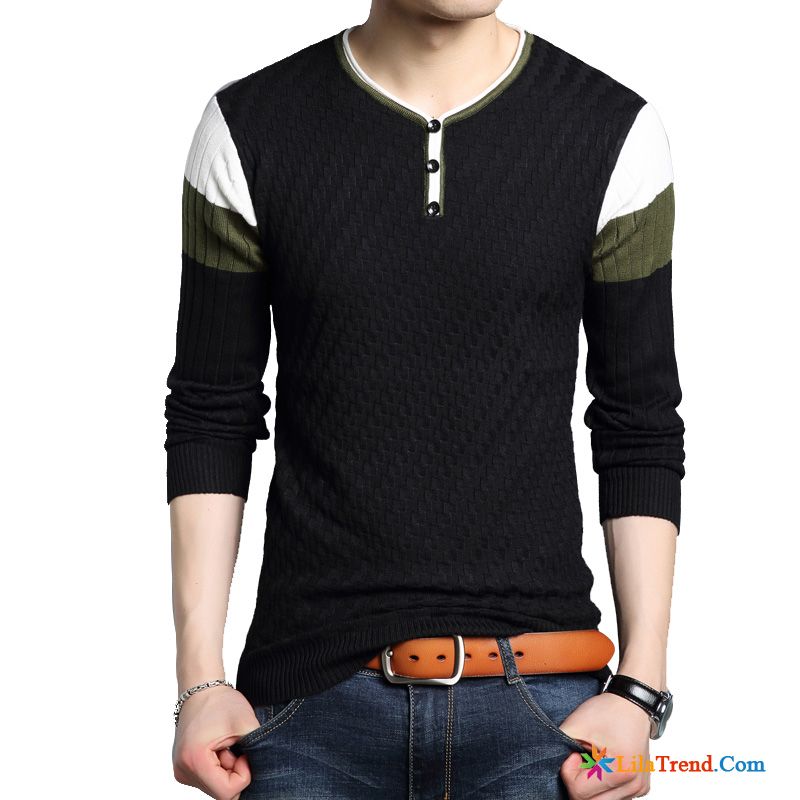 Herren Pullover Gelb Streifen Herren V-neck Strickwaren Lange Ärmel Günstig