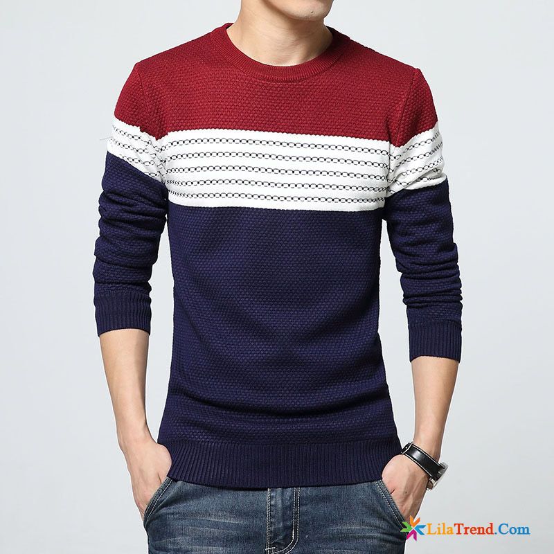 Herren Pullover Gelb Streifen Herren V-neck Strickwaren Lange Ärmel Günstig