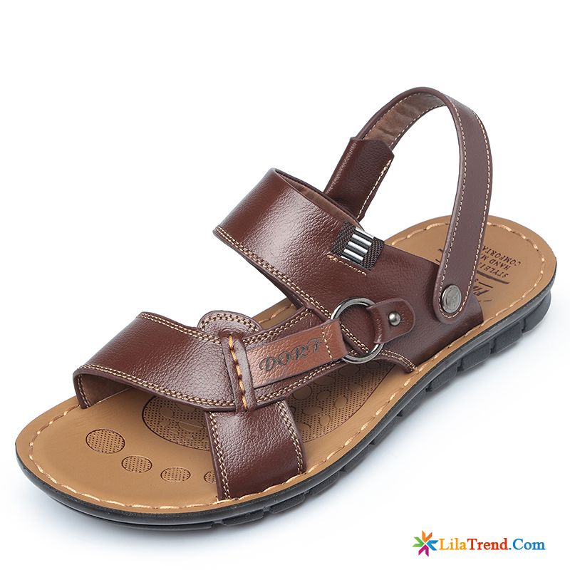 Herren Sandalen Braun Leder Echtleder Sommer Casual Sandalen Günstig