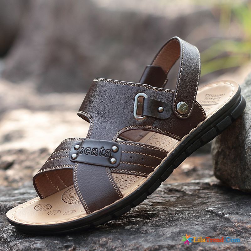 Herren Sandalen Braun Leder Echtleder Sommer Casual Sandalen Günstig