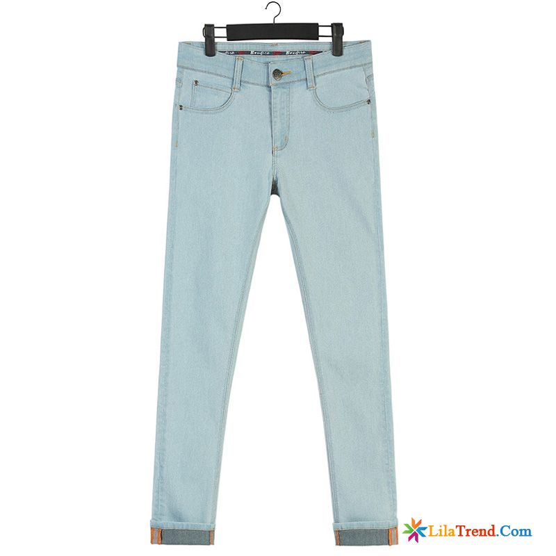 Herren Slim Fit Jeans Hellgrau Lange Stretchhose Schlank Dünn Middle Waisted Verkaufen