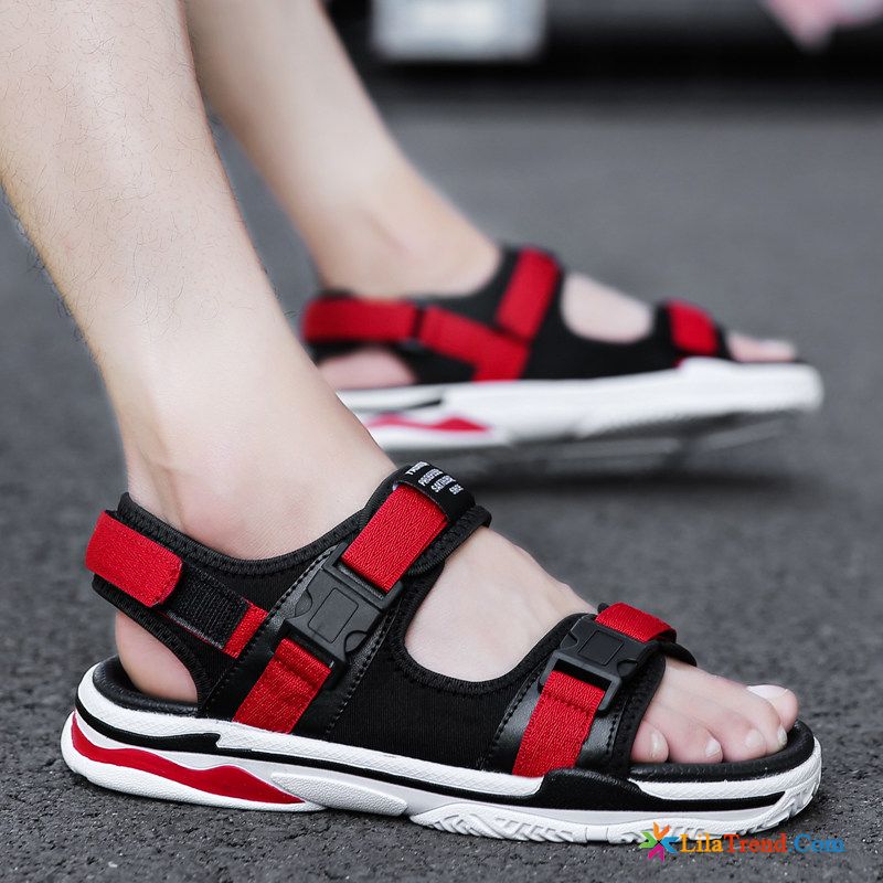 Italienische Herren Sandalen Leder Neue Draussen Casual Schüler Rot Günstig