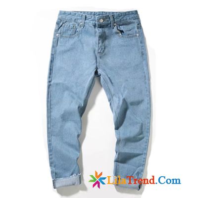 Jeans Beige Herren Durchsichtig Neu Blau Dünn Trend Neunte Hose Günstig