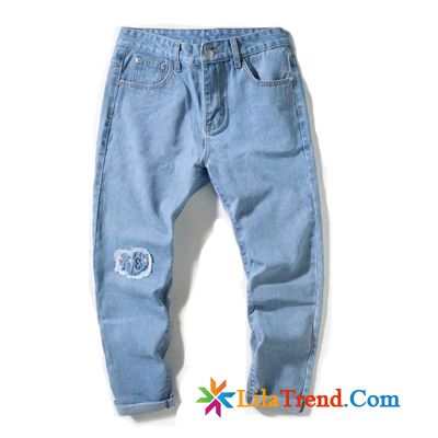 Jeans Beige Herren Durchsichtig Neu Blau Dünn Trend Neunte Hose Günstig