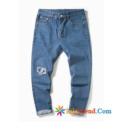 Jeans Beige Herren Durchsichtig Neu Blau Dünn Trend Neunte Hose Günstig