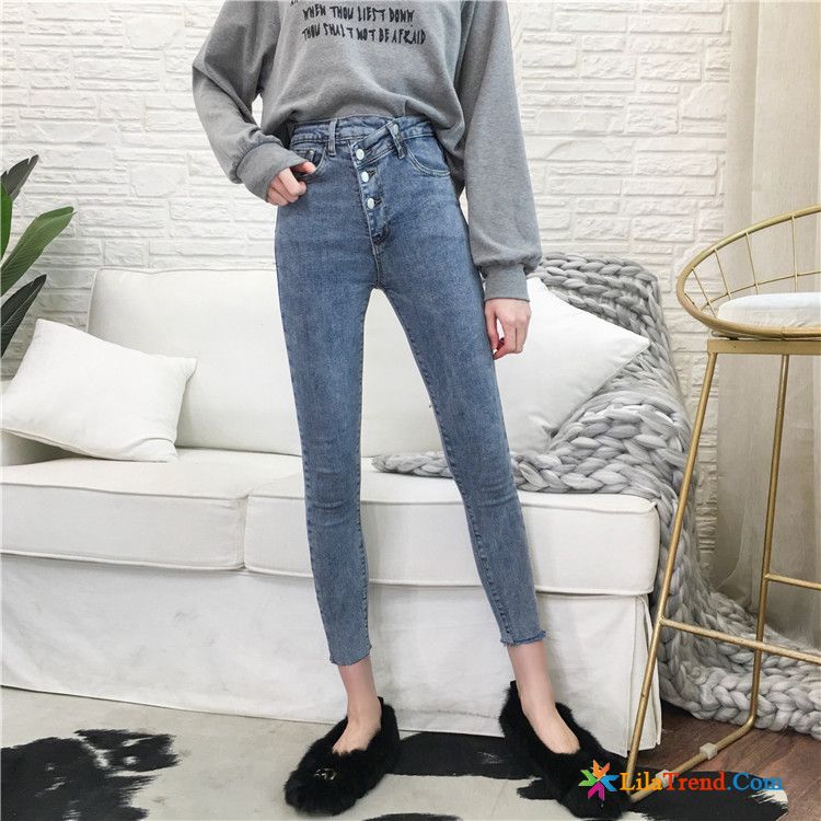 Jeans Damen Gerader Schnitt Bleistift Hose Mode Dünn Schlank Neu Kaufen