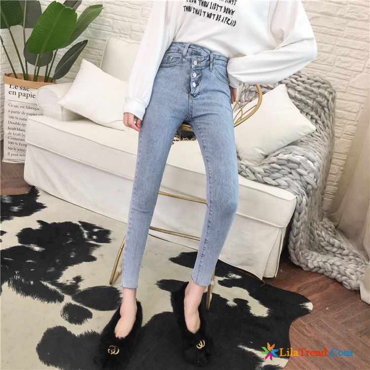 Jeans Damen Gerader Schnitt Bleistift Hose Mode Dünn Schlank Neu Kaufen