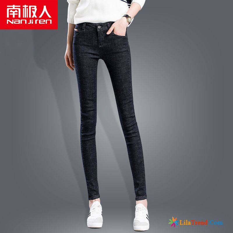 Jeans Damen Skinny Hose Jeans Neunte Hose Dünn Schwarz