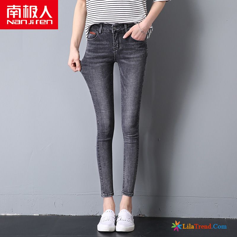 Jeans Damen Skinny Hose Jeans Neunte Hose Dünn Schwarz