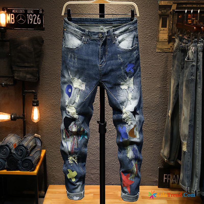 Jeans Destroyed Look Herren Löcher Jeans Trendmarke Herren Stickerei Billig