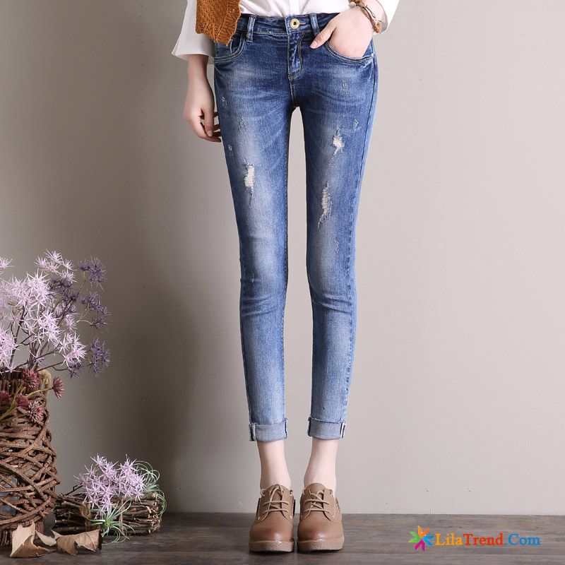 Jeans Gerader Schnitt Damen Elastisch Rand Fest Trend Dünn Kaufen