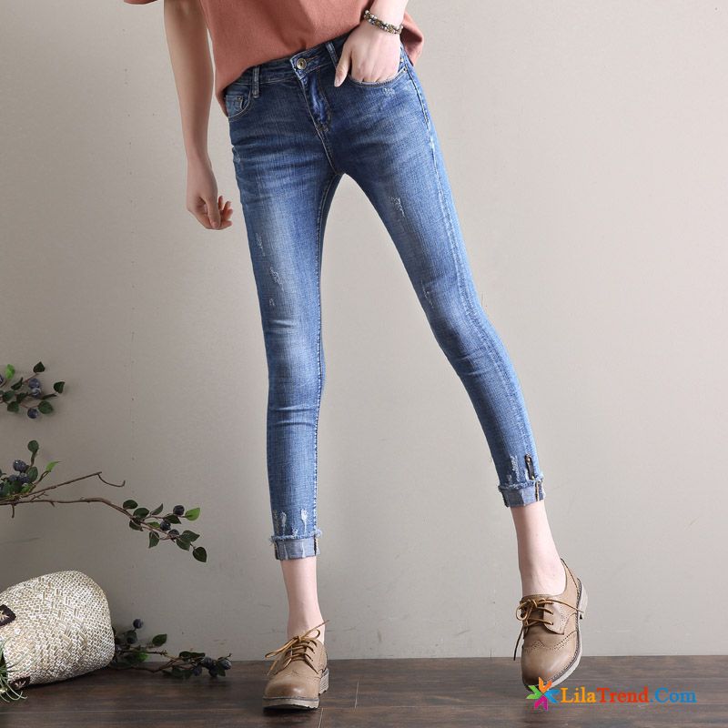 Jeans Gerader Schnitt Damen Elastisch Rand Fest Trend Dünn Kaufen