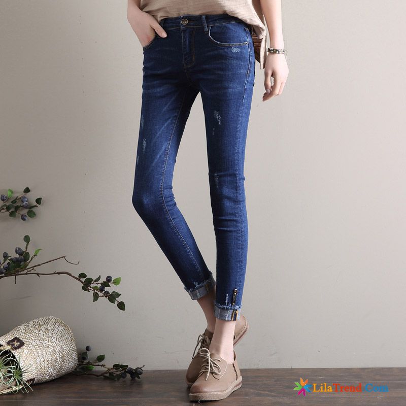 Jeans Gerader Schnitt Damen Elastisch Rand Fest Trend Dünn Kaufen