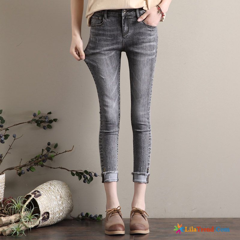 Jeans Gerader Schnitt Damen Elastisch Rand Fest Trend Dünn Kaufen