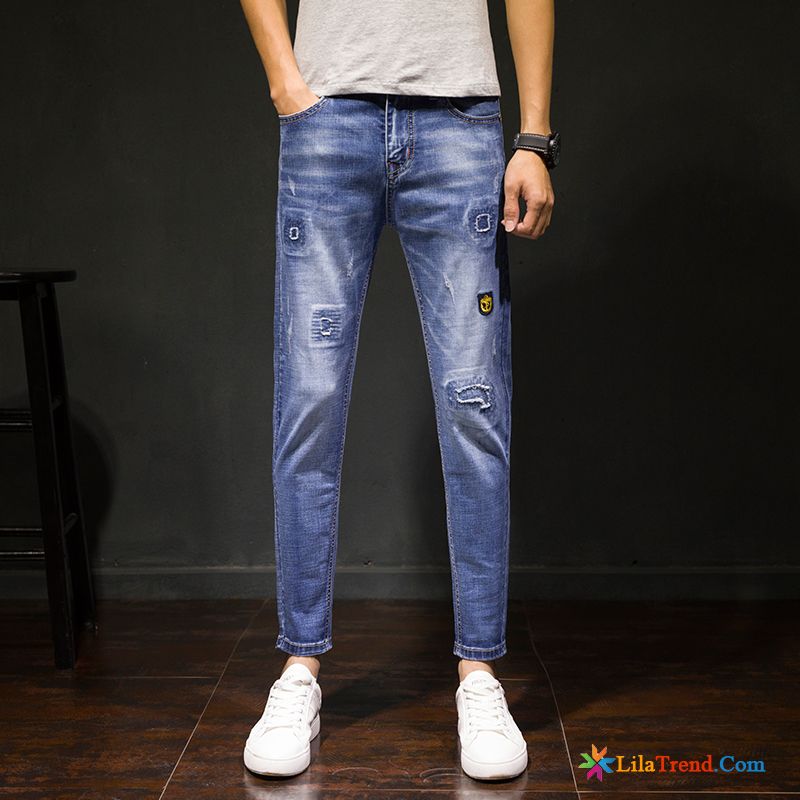 Jeans Gummibund Herren Schwarz Elastisch Herren Dünn Trend Schlank Günstig