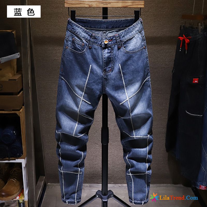 Jeans Herren Destroyed Dunkelgrün Jeans Schlank Blau Trendmarke Große Größe Billig