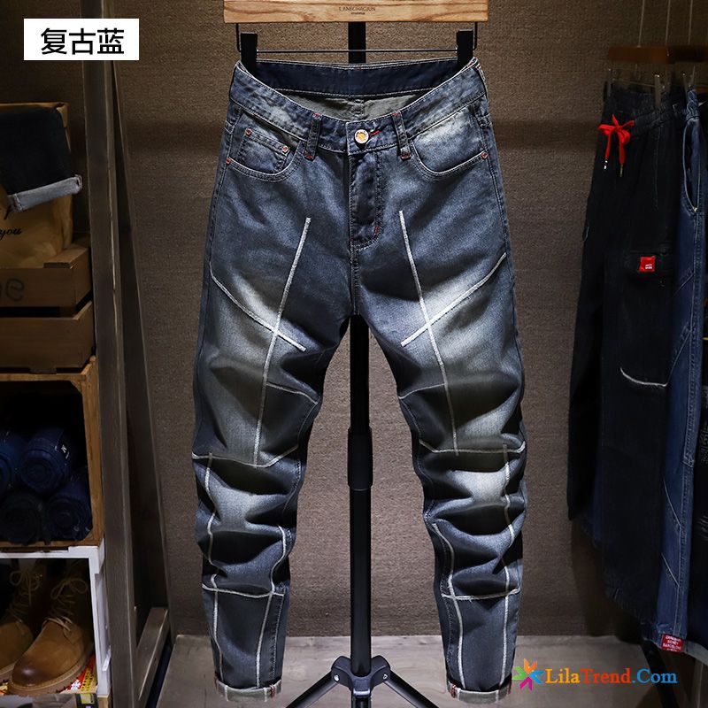 Jeans Herren Destroyed Dunkelgrün Jeans Schlank Blau Trendmarke Große Größe Billig