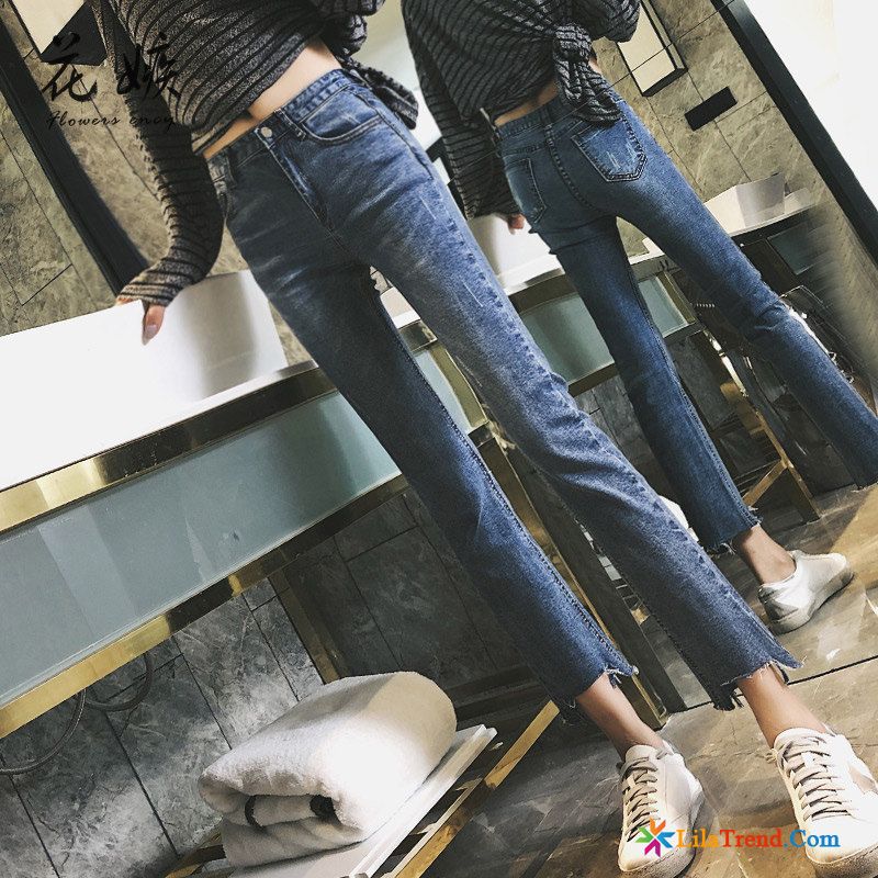 Jeans Knopfleiste Damen Dünn Weiß Ultra Leicht Gerade Günstig