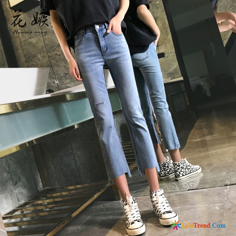 Jeans Knopfleiste Damen Dünn Weiß Ultra Leicht Gerade Günstig