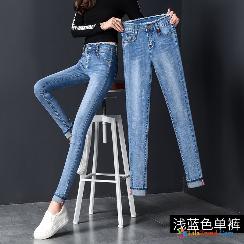 Jeans Regular Fit Damen Hohe Taille Dünn Damen Feder Fest Billig