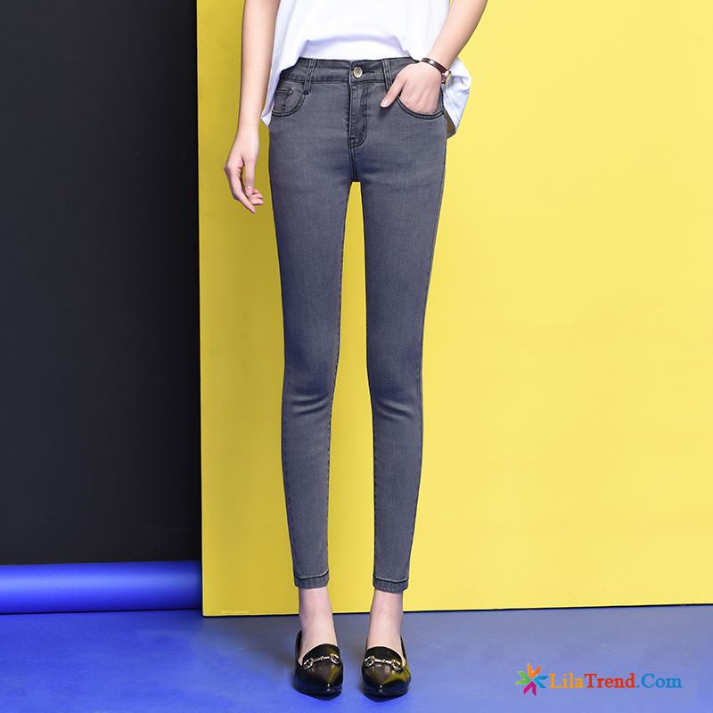 Jeans Straight Damen Dünn Schüler Bleistift Hose Elastisch Hohe Taille Kaufen