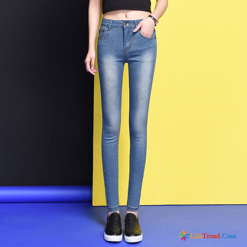 Jeans Straight Damen Dünn Schüler Bleistift Hose Elastisch Hohe Taille Kaufen