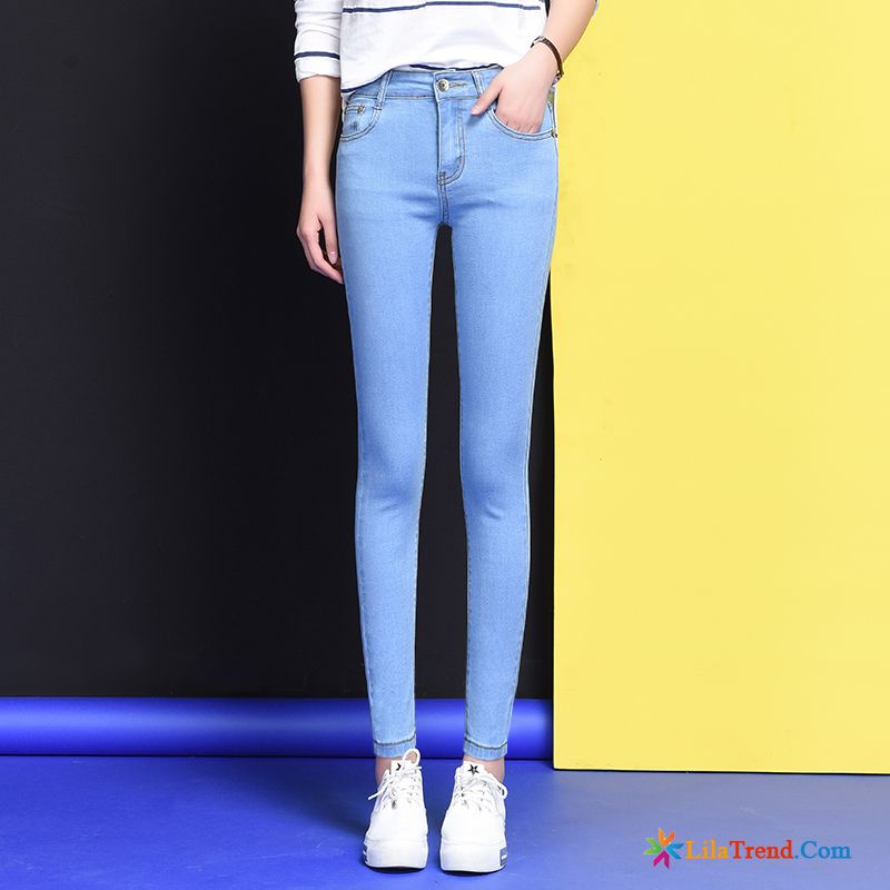 Jeans Straight Damen Dünn Schüler Bleistift Hose Elastisch Hohe Taille Kaufen