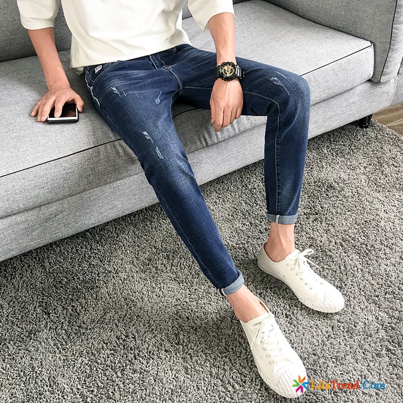 Jogginghose Jeans Herren Feder Jeans Schlank Blau Allgleiches Billig