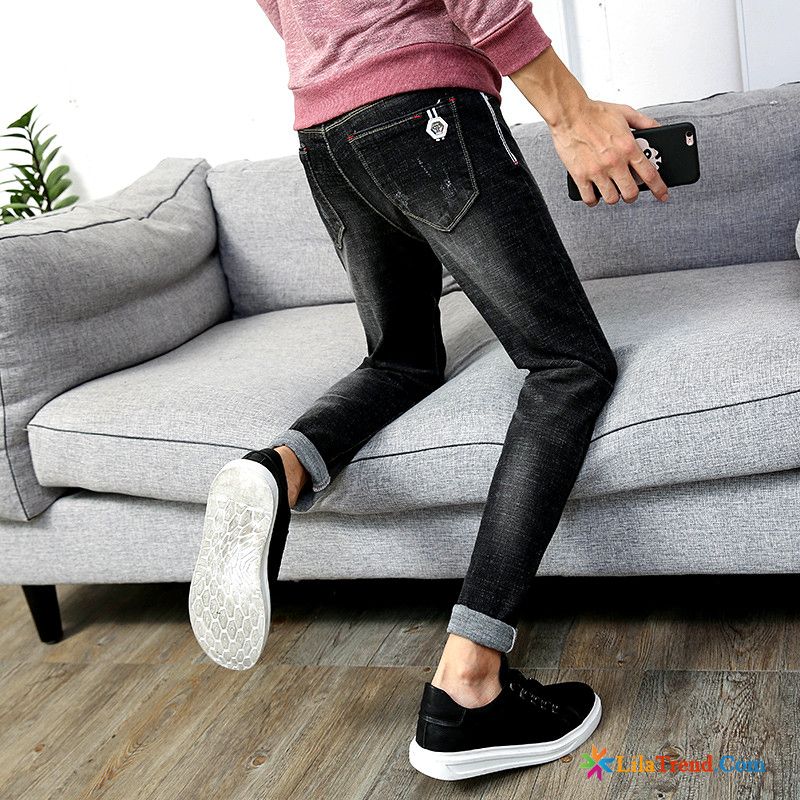 Jogginghose Jeans Herren Feder Jeans Schlank Blau Allgleiches Billig