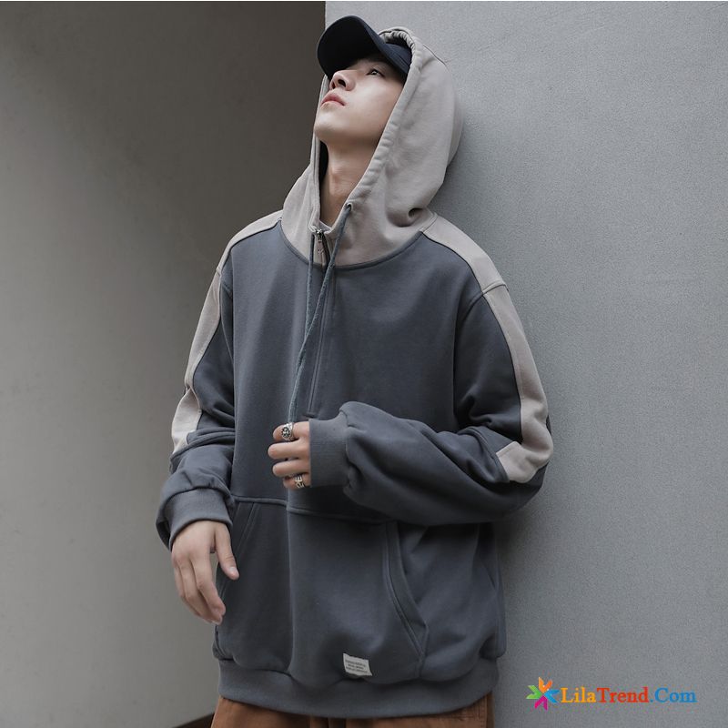 Kapuzenpulli Herren Slim Fit Gestreift Grau Lose Mit Kapuze Herbst Hoodies Verkaufen