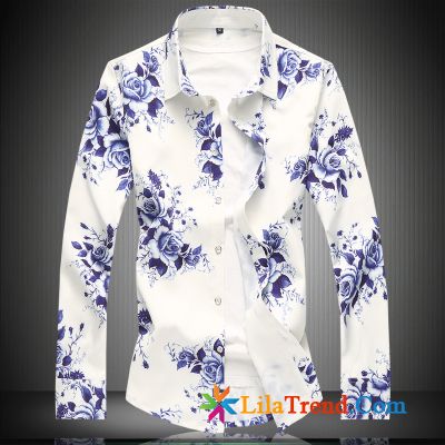 Karo Hemden Herren Slim Fit Mantel Elastisch Persönlichkeit Blume Feder Kaufen