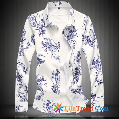 Karo Hemden Herren Slim Fit Mantel Elastisch Persönlichkeit Blume Feder Kaufen