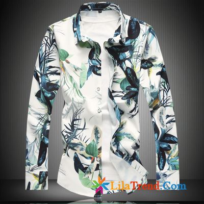 Karo Hemden Herren Slim Fit Mantel Elastisch Persönlichkeit Blume Feder Kaufen