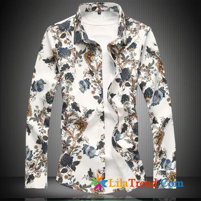 Karo Hemden Herren Slim Fit Mantel Elastisch Persönlichkeit Blume Feder Kaufen