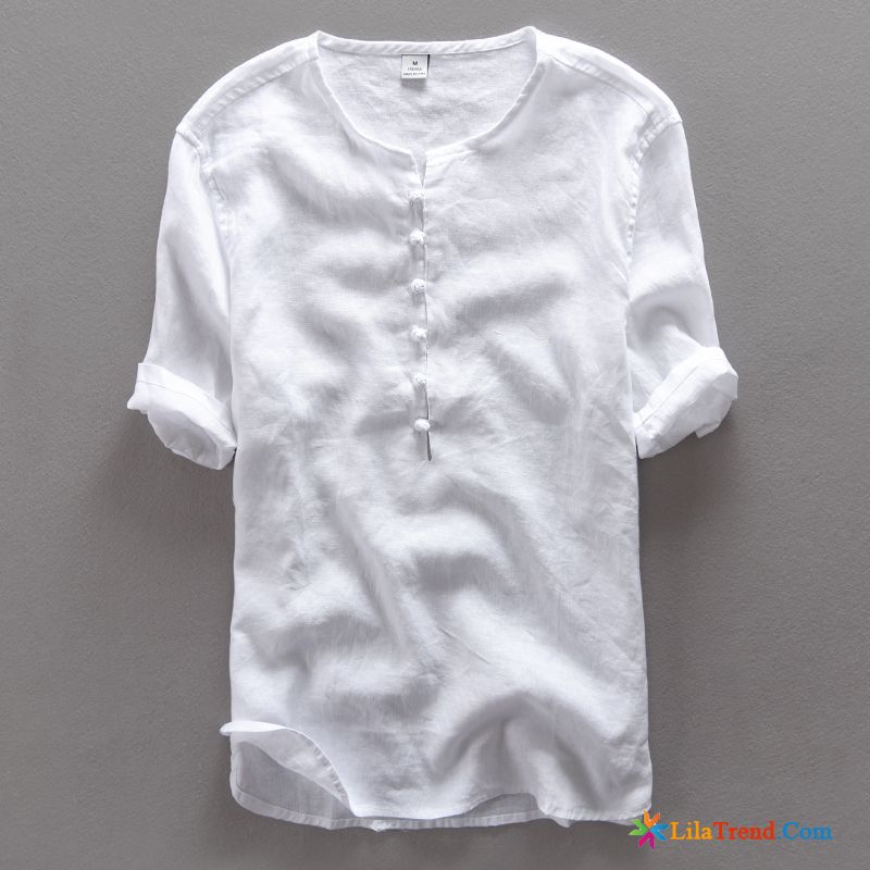 Langes Hemd Herren Lachsrosa Hülse Hemden Leinen Chinesischer Stil Feder Billig