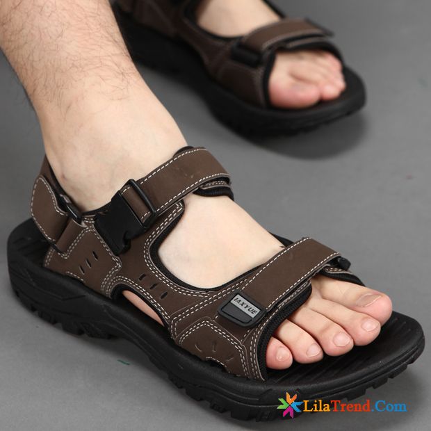 Lederlatschen Herren Braun Original Schuhe Rutschsicher Draussen Strand Günstig