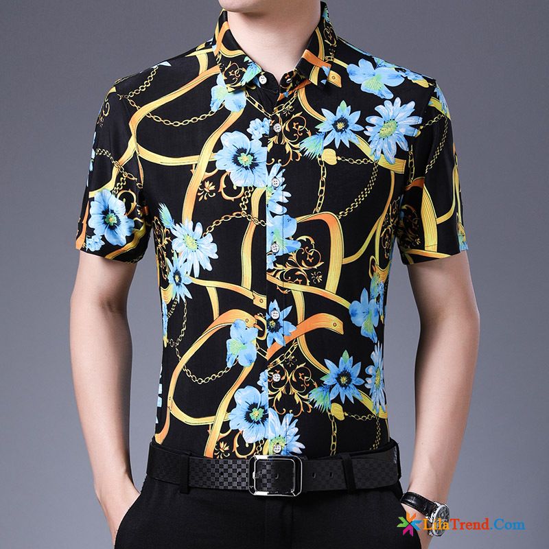 Leinenhemden Für Männer Hellgrau Blumen Trend Drucken Herren Hemd Kaufen