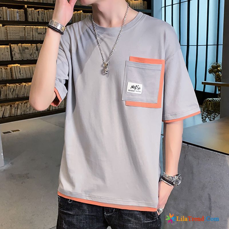 Longshirt Herren Grau Große Größe T-shirts Lose Hülse Weiß Billig