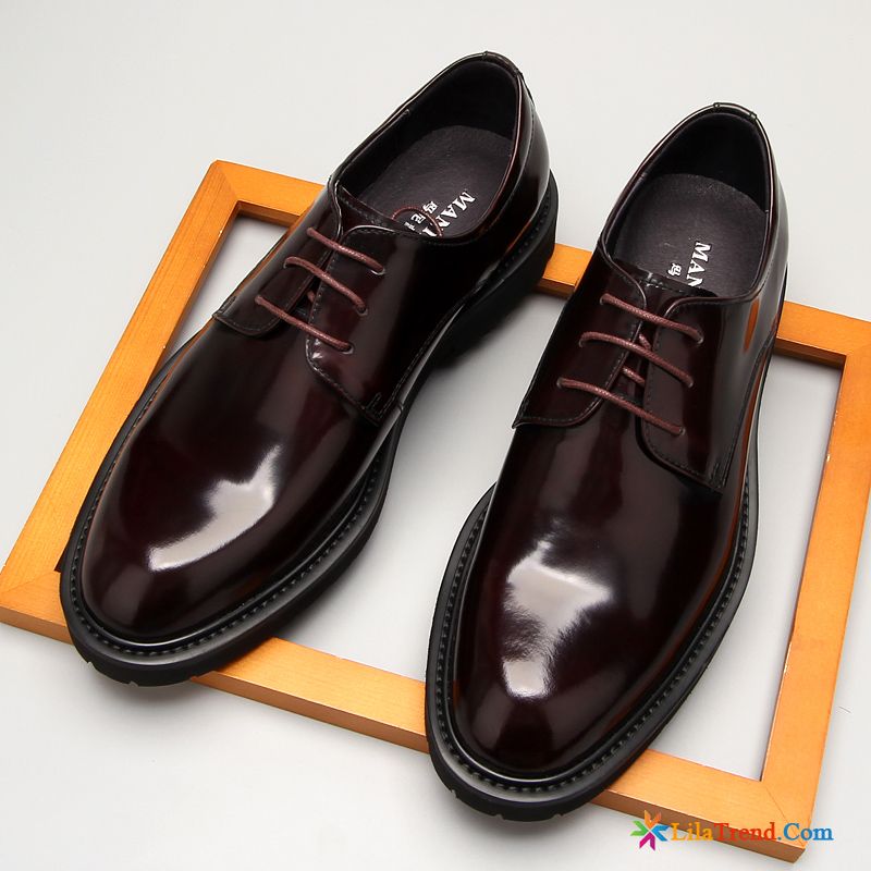 Luxus Schuhe Herren Braun Lackleder Rot Runde Zehe Trend Casual