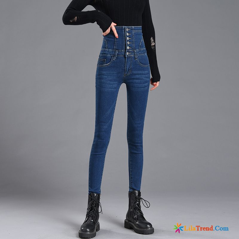 Markenjeans Damen Sale Dunkelgrau Bleistift Hose Hohe Taille Damen Schlank Jeans Günstig