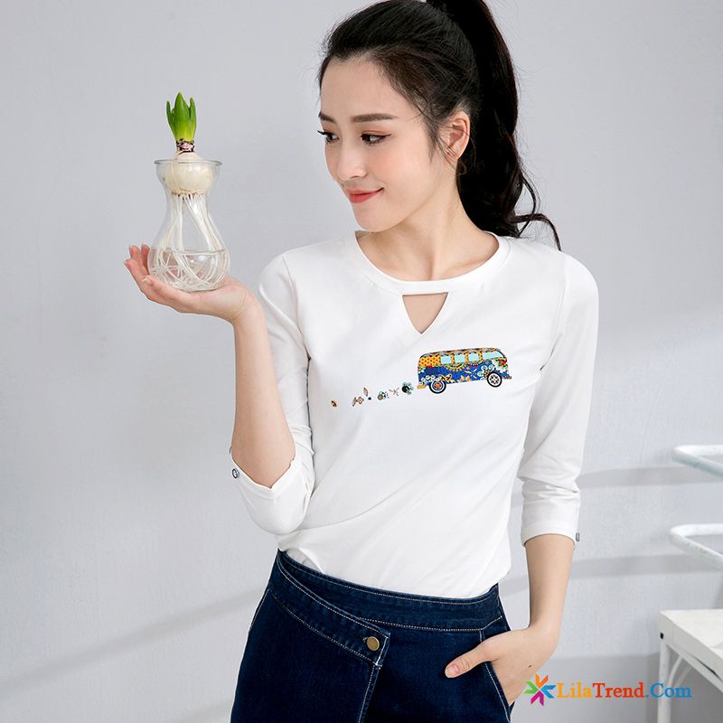 Mode T Shirt Damen Dunkelgrau Damen Drucken Rundausschnitt Einfach Weiß Verkaufen
