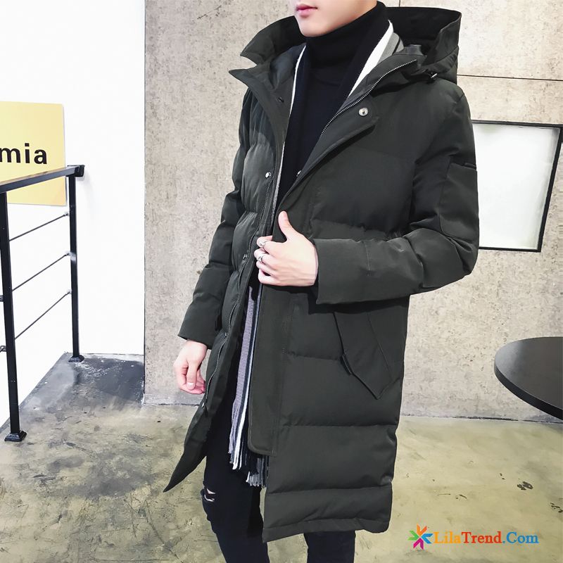 Mode Winterjacke Herren Trend Schwarz Lange Baumwollgepolsterte Baumwolle Billig