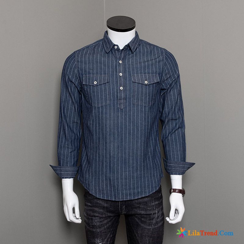Moderne Hemden Für Männer Kupfer Streifen Hemden Retro Trend Denim Günstig