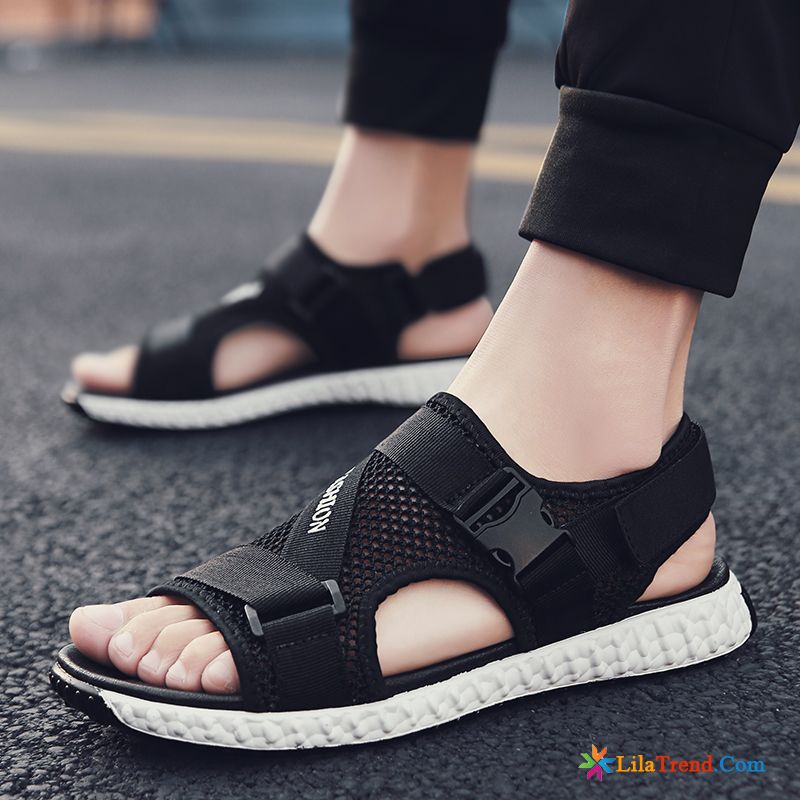 Männer Sandalen Leder Scharlachrot Dicke Sohle Pantolette Schwarz Sommer Casual Günstig