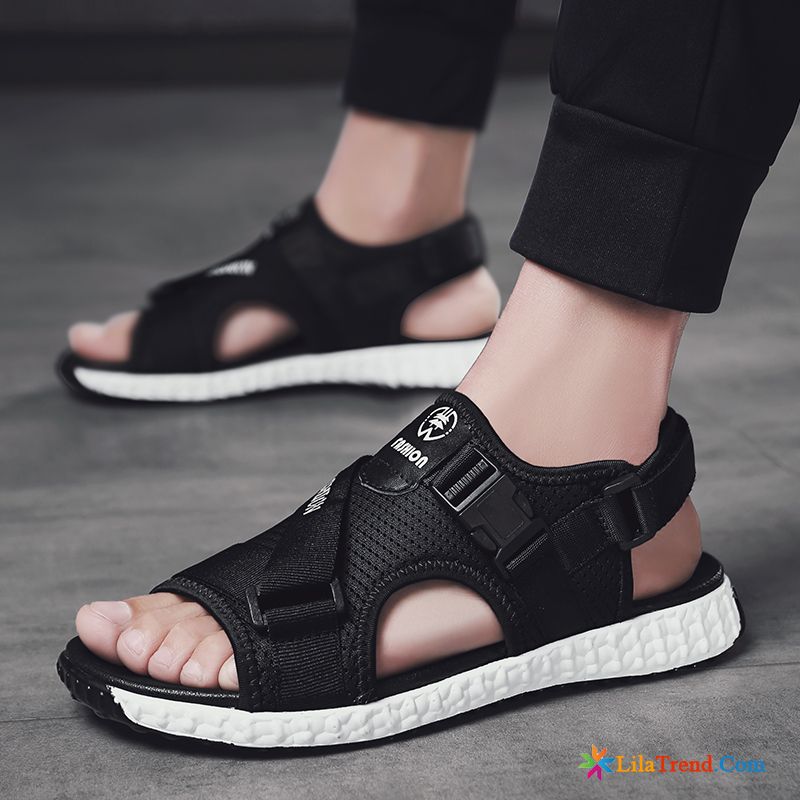 Männer Sandalen Leder Scharlachrot Dicke Sohle Pantolette Schwarz Sommer Casual Günstig