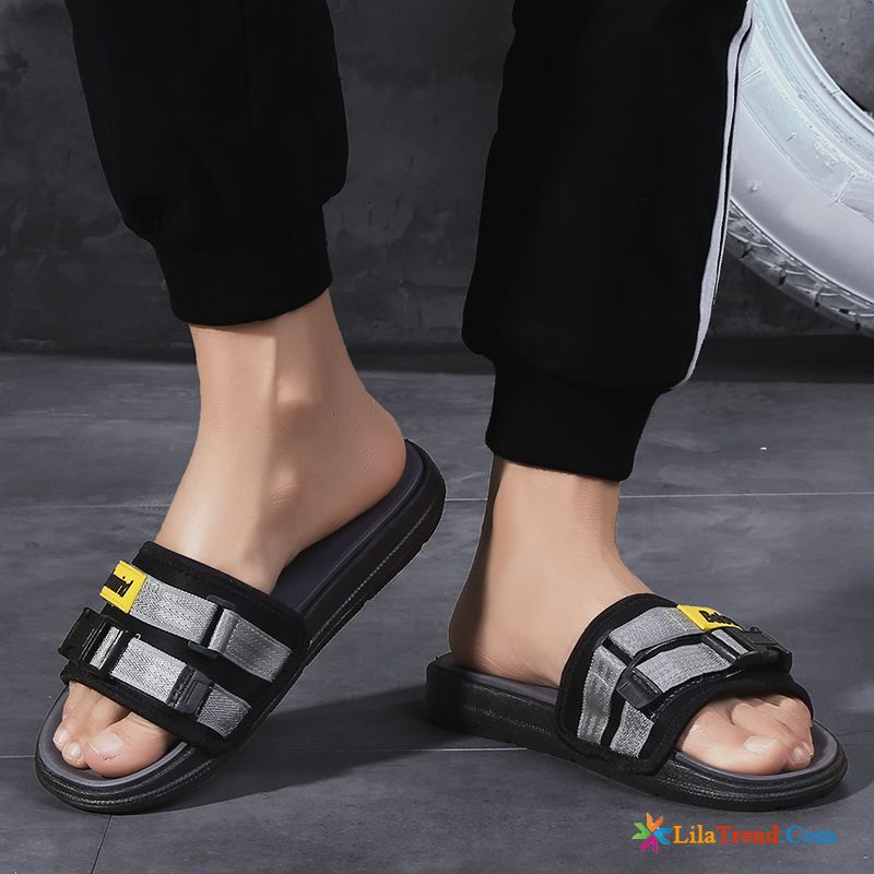 Offene Schuhe Herren Hellgrau Schwarz Flip Flops Rom Klettverschluss Lovers Günstig