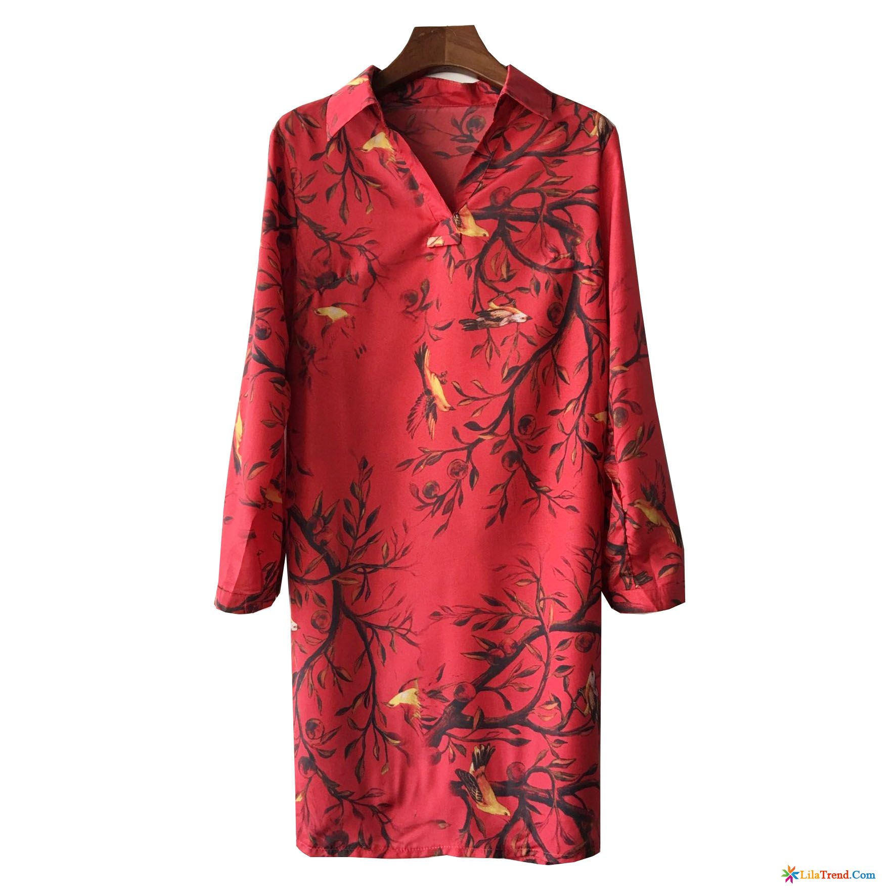 Online Kaufen Kleider Kaffeebraun Cheongsam Kleider Dünn Revers V-neck Verkaufen