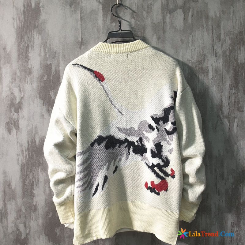 Oversize Pullover Herren Grau Herbst Weiß Trend Winter Kran