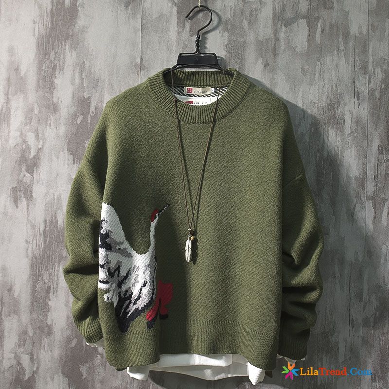 Oversize Pullover Herren Grau Herbst Weiß Trend Winter Kran